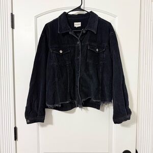 LALA Factory Black Corduroy Jacket Womens Size Medium Y2K Distressed Raw Hem